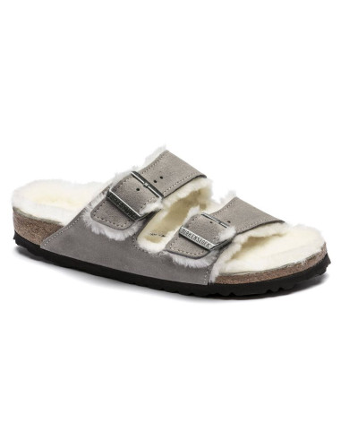 Klapki damskie/męskie ocieplane birkenstock arizona shearling stone coin zamsz z wełną owczą narrow wąskie (1017403)