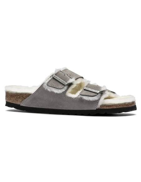 Klapki damskie/męskie ocieplane birkenstock arizona shearling stone coin zamsz z wełną owczą narrow wąskie (1017403)