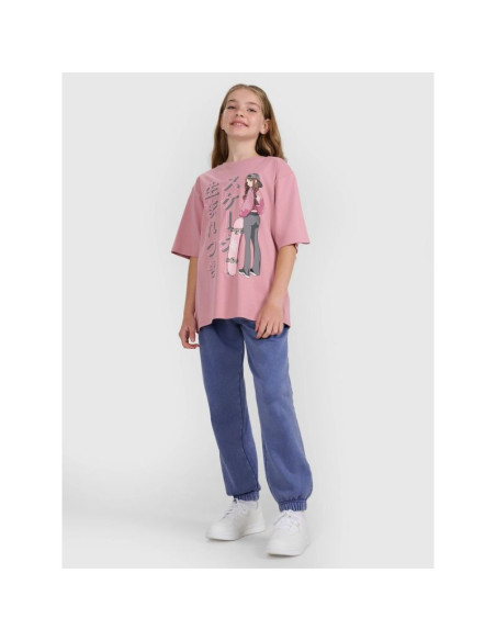 T-shirt oversize z nadrukiem dziewczęcy 4f 4fjraw25ttshf2936-54s