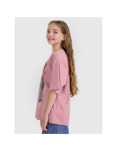 T-shirt oversize z nadrukiem dziewczęcy 4f 4fjraw25ttshf2936-54s