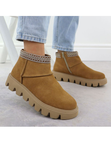 Skórzane botki damskie mukluki na zamek rieker w2074-24