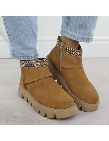 Skórzane botki damskie mukluki na zamek rieker w2074-24