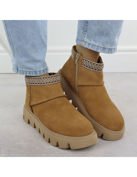 Skórzane botki damskie mukluki na zamek rieker w2074-24