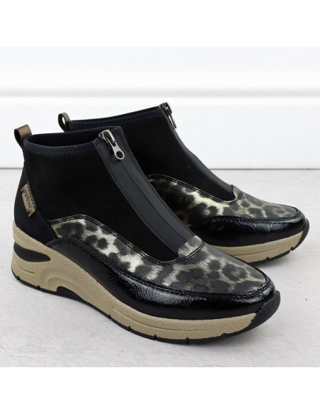 Botki damskie na koturnie czarne rieker n9362-00