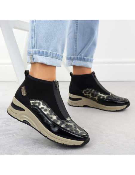 Botki damskie na koturnie czarne rieker n9362-00