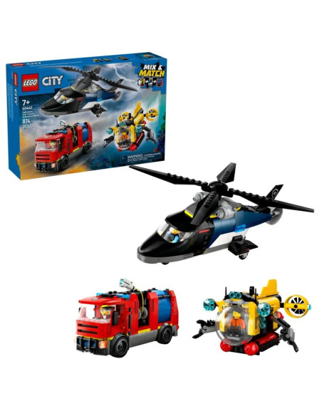 Lego city 60462 zestaw z helikopterem, wozem strażackim i łodzią podwodną