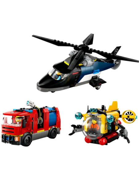 Lego city 60462 zestaw z helikopterem, wozem strażackim i łodzią podwodną