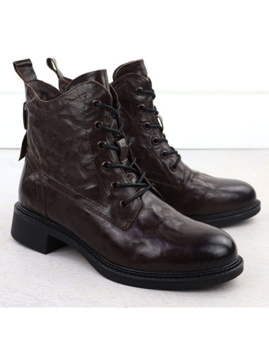 Skórzane workery damskie ocieplane botki brązowe vinceza  86412