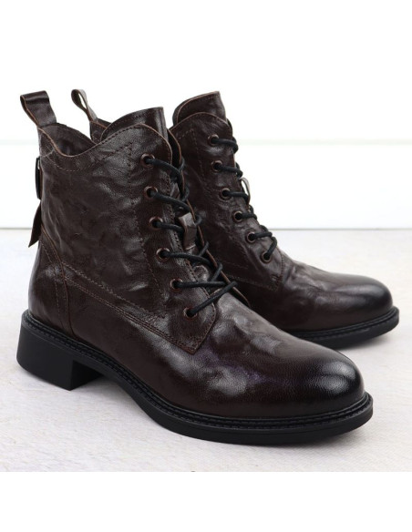 Skórzane workery damskie ocieplane botki brązowe vinceza  86412