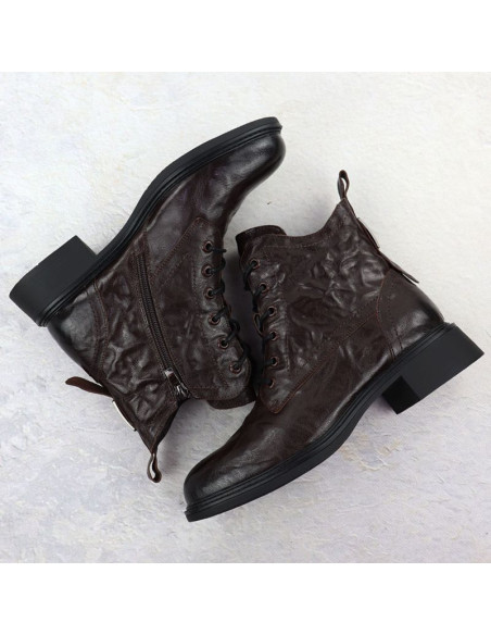 Skórzane workery damskie ocieplane botki brązowe vinceza  86412