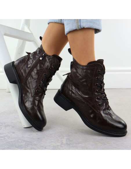 Skórzane workery damskie ocieplane botki brązowe vinceza  86412