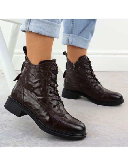 Skórzane workery damskie ocieplane botki brązowe vinceza  86412