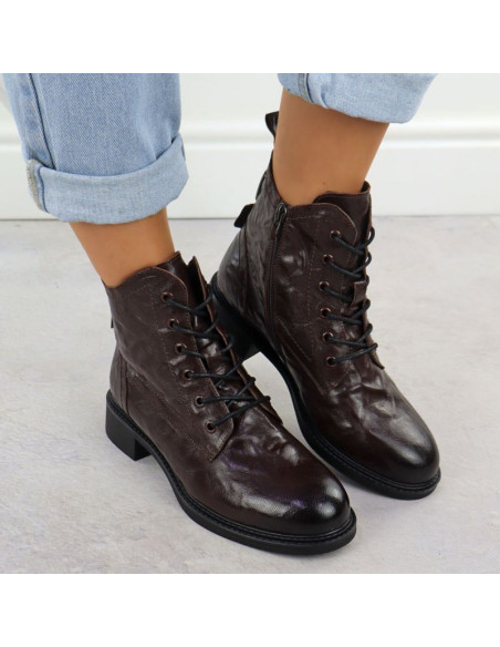 Skórzane workery damskie ocieplane botki brązowe vinceza  86412