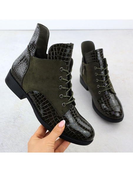 Botki damskie lakierowane kroko zielone vinceza 26-16477