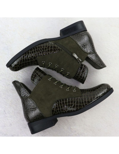 Botki damskie lakierowane kroko zielone vinceza 26-16477