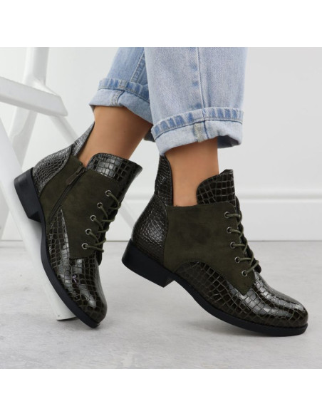 Botki damskie lakierowane kroko zielone vinceza 26-16477