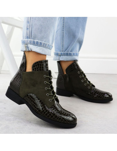 Botki damskie lakierowane kroko zielone vinceza 26-16477