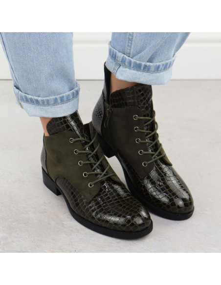 Botki damskie lakierowane kroko zielone vinceza 26-16477