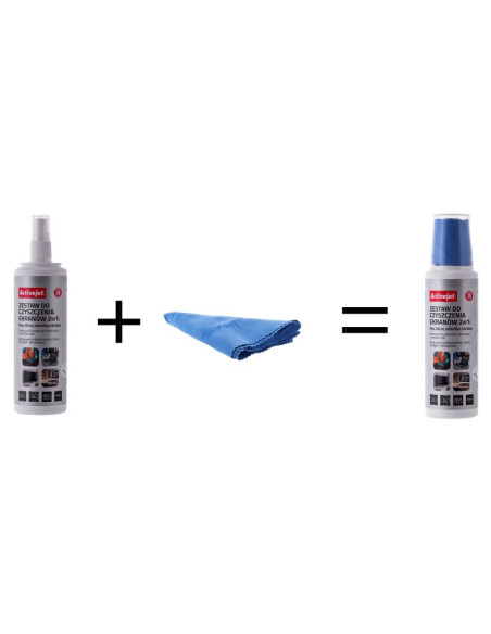 Activejet aoc-269 zestaw do czyszczenia ekranów 2w1 250 ml., 20x20 cm