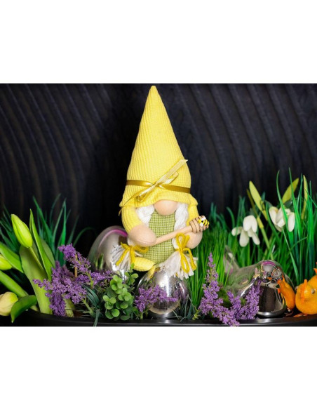 Skrzat gnom 20cm zółty łyżeczką do miodu dekoracja wiosenna