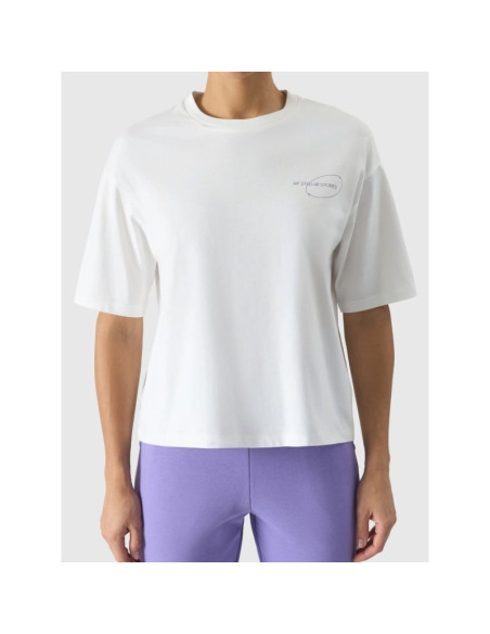 T-shirt oversize z nadrukiem damski 4f 4frss24ttshf2089-11s