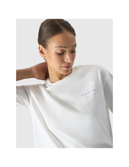 T-shirt oversize z nadrukiem damski 4f 4frss24ttshf2089-11s