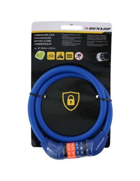 Zapięcie rowerowe dunlop linka,szyfr 10 mm x 65 cm niebieskie 1042503