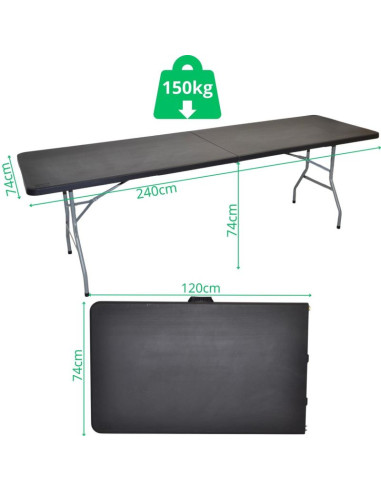 Stół cateringowy składany w walizkę 240x74x74cm 150kg czarny