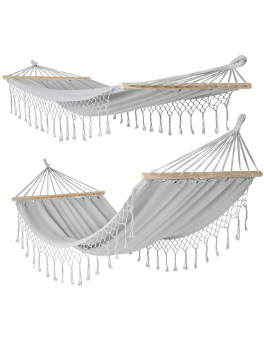 Hamak ogrodowy 2 osobowy 200x150cm z drążkiem i  z frędzlami miami szary