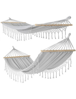 Hamak ogrodowy 2 osobowy 200x150cm z drążkiem i  z frędzlami miami szary 2