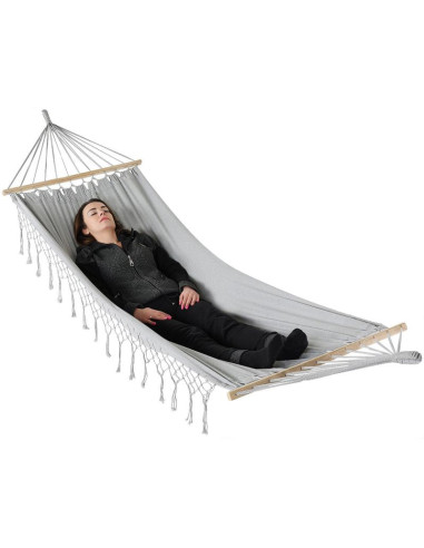 Hamak ogrodowy 2 osobowy 200x150cm z drążkiem i  z frędzlami miami szary