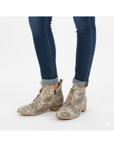 Botki damskie ażurowe wężowe beżowe potocki sz12091