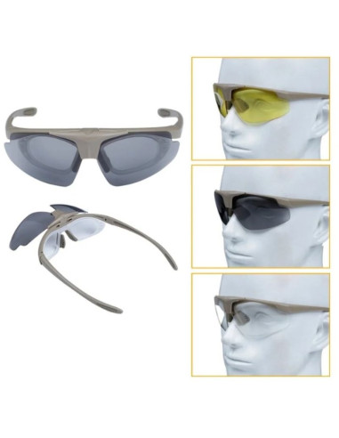 Okulary strzeleckie wosport tan - 3 wymienne wizjery, pasek