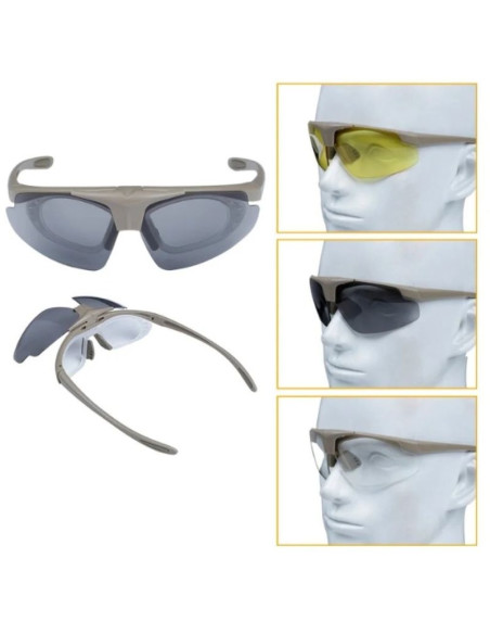 Okulary strzeleckie wosport tan - 3 wymienne wizjery, pasek