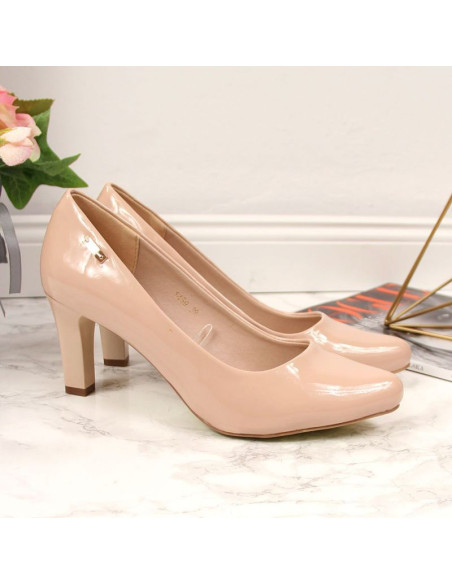 Czółenka na słupku lakierowane sergio leone w