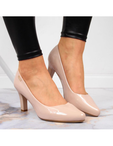 Czółenka na słupku lakierowane sergio leone w