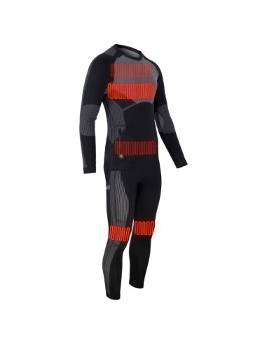 Glovii ogrzewany zestaw bielizny termoaktywnej bluza i spodnie, rozmiar l, czarny, baterie i ładowarka w zestawie, gxbl