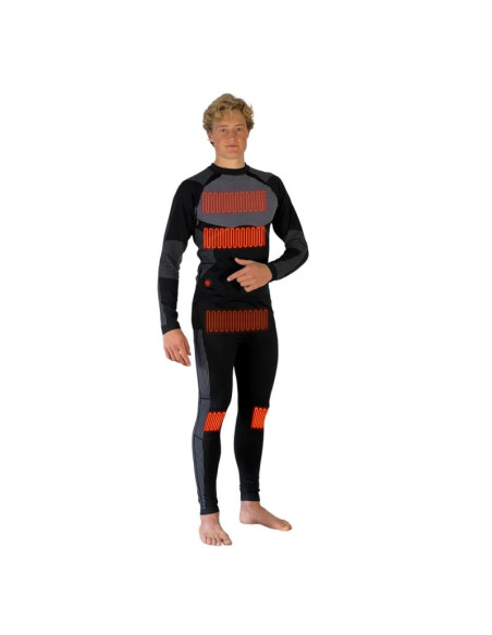 Glovii ogrzewany zestaw bielizny termoaktywnej bluza i spodnie, rozmiar l, czarny, baterie i ładowarka w zestawie, gxbl