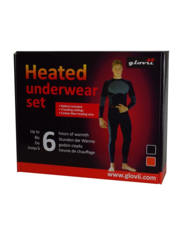 Glovii ogrzewany zestaw bielizny termoaktywnej bluza i spodnie, rozmiar l, czarny, baterie i ładowarka w zestawie, gxbl