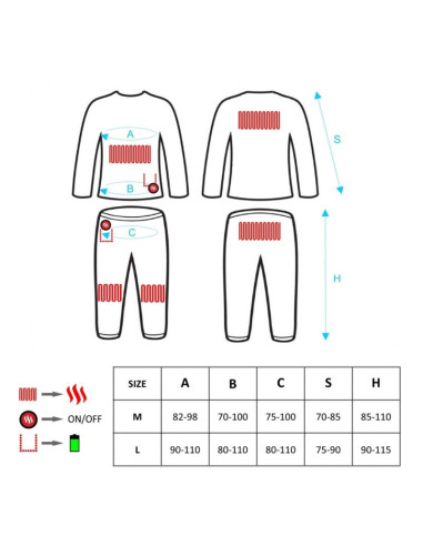 Glovii ogrzewany zestaw bielizny termoaktywnej bluza i spodnie, rozmiar l, czarny, baterie i ładowarka w zestawie, gxbl