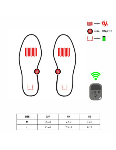 Glovii ogrzewane wkładki do butów z pilotem ładowane bezprzewodowo,rozmiar m (35-40) gw3m