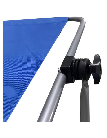 Leżak składany plażowy z daszkiem na kółkach 116x62x60-90cm niebieski