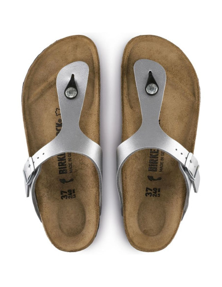 Japonki damskie srebrne birkenstock gizeh birko-flor narrow wąskie (0043853)