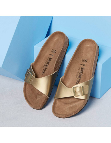 Klapki damskie birkenstock madrid birko-flor gold regular szerokie złote (1016106)