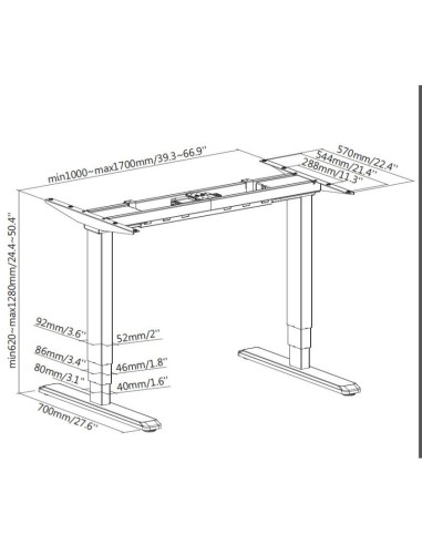 Wyposażenie ramy biurka w podwójny silnik elektryczny 125 kg gr lite
