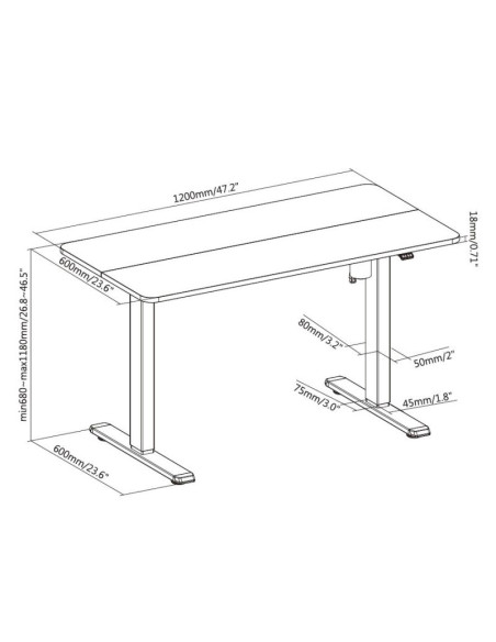 Wyposażenie biurka w pojedynczy silnik elektryczny 70kg sw lite spedycja, wysyłka