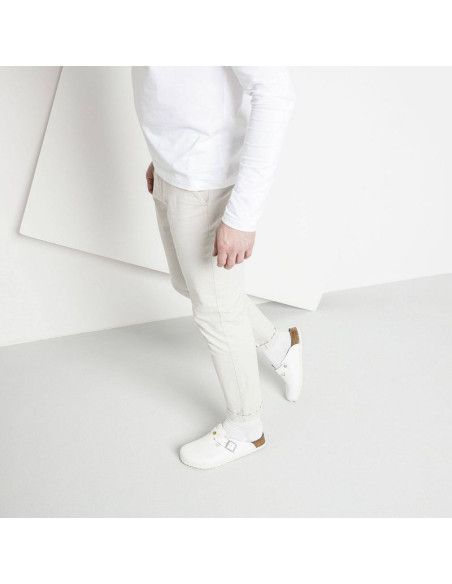 Chodaki damskie birkenstock boston esd white skóra naturalna klapki medyczne narrow wąskie (0061378)