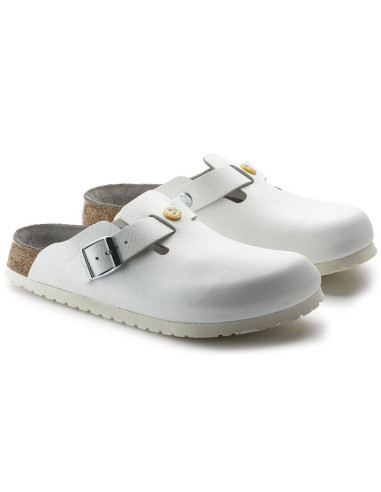 Chodaki damskie birkenstock boston esd white skóra naturalna klapki medyczne narrow wąskie (0061378)