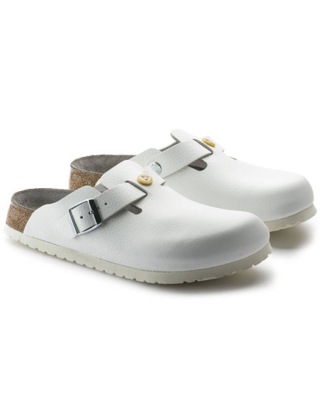 Chodaki damskie birkenstock boston esd white skóra naturalna klapki medyczne narrow wąskie (0061378)