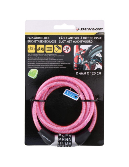 Zapięcie rowerowe dunlop spiralne,szyfr 0,6x120 cm